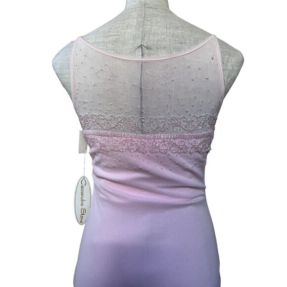 Vintage 1990s NWT Cassandra Stone Beaded Blush Pink Mesh Tulle Maxi Prom Dress - Picture 6 of 10